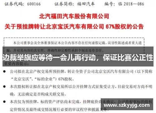 边裁举旗应等待一会儿再行动，保证比赛公正性